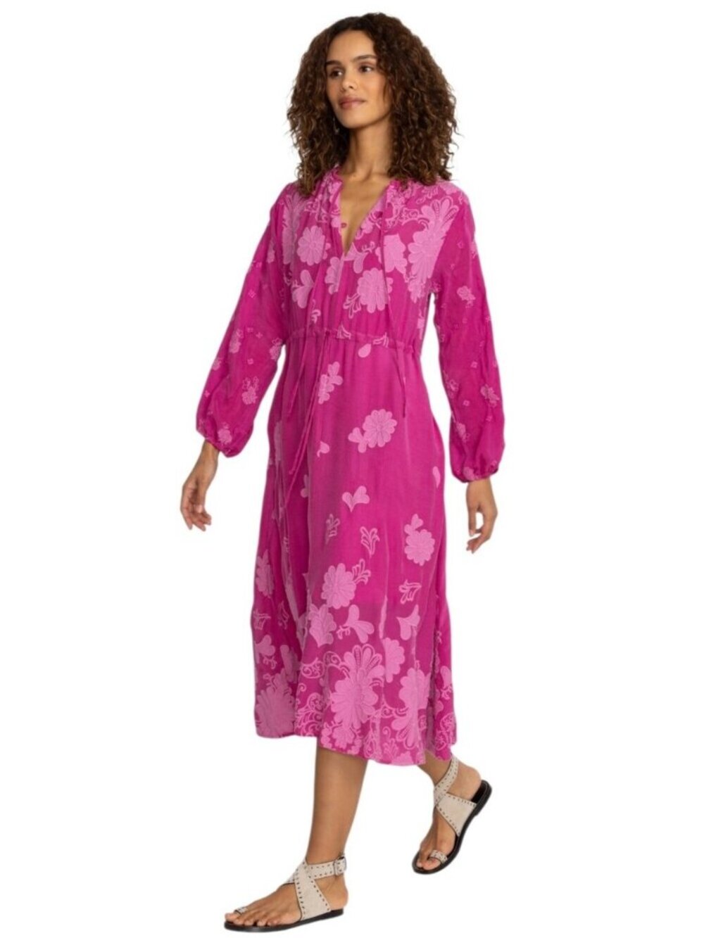 NWT Johnny Was Daisy Leonna Pink Floral Long Sleeve Midi Dress